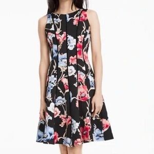 White House Black Market Floral Midi Dress - Black, Red, Blue